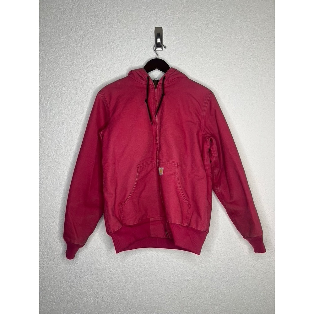 Carhartt Womens Pink Canvas Active Jacket Quilted Lined Hooded Work Coat S 4/6